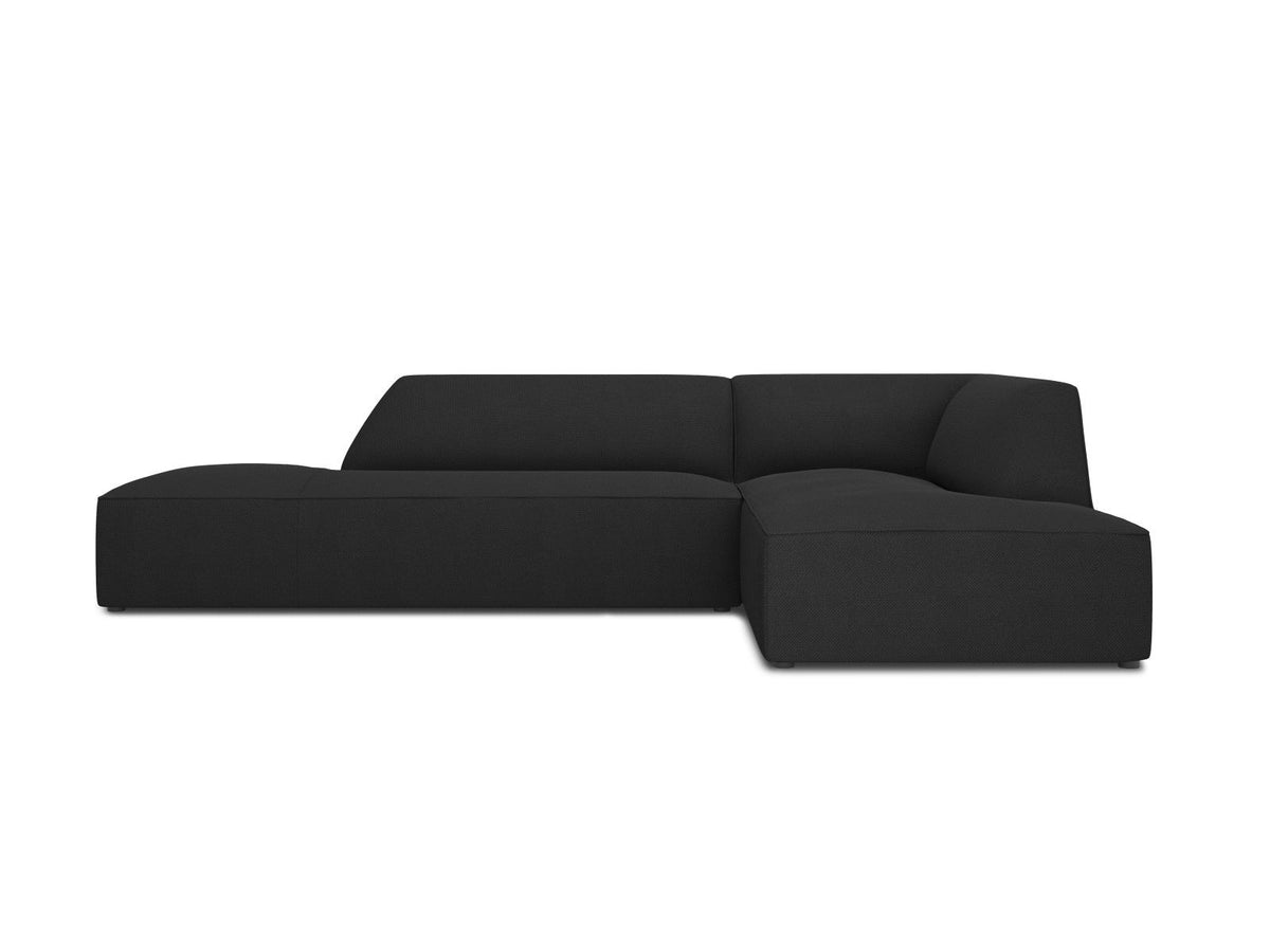 Modulares Ecksofa Siena in Light Grey-Ottawa mit Récamiere, Massivholzrahmen und schwarzen Kunststoffbeinen, 4-Sitzer, Breite 273 cm.
