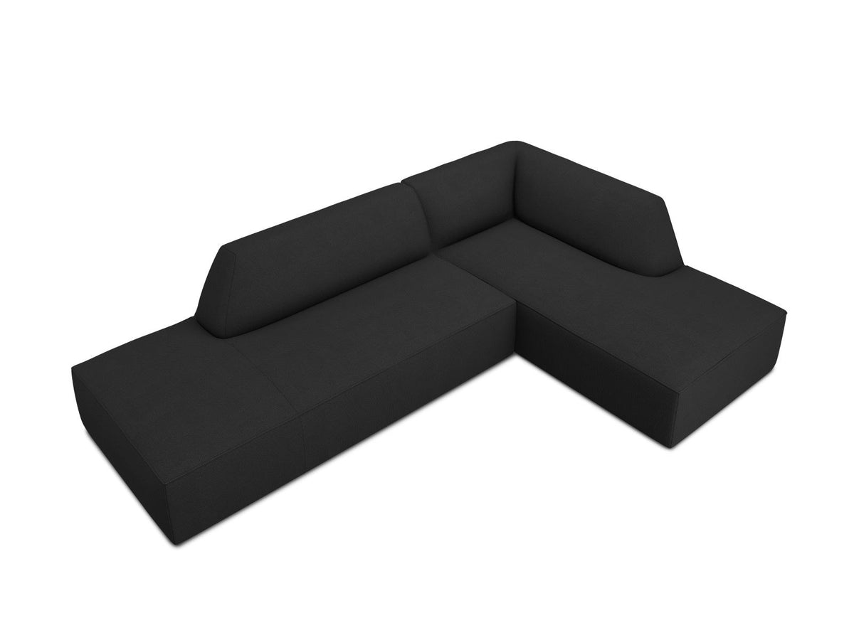 Modulares Ecksofa Siena in Light Grey-Ottawa mit Récamiere, Massivholzrahmen und schwarzen Kunststoffbeinen, 4-Sitzer, Breite 273 cm.