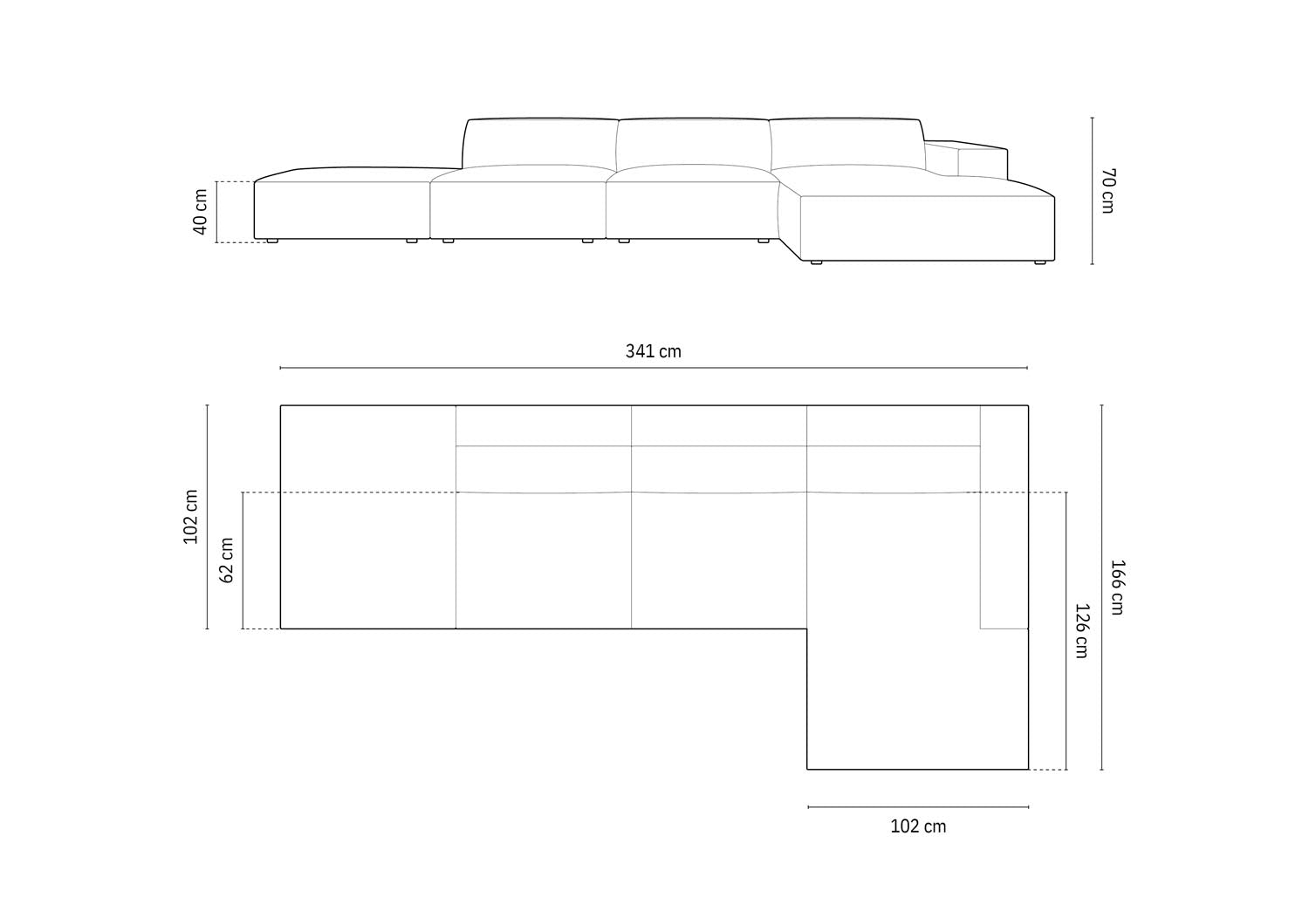 Arendal Ecksofa rechts 5 Sitzer in Light Beige präsentiert im Onlineshop von KAQTU Design AG. Ecksofa rechts ist von Cosmopolitan Design