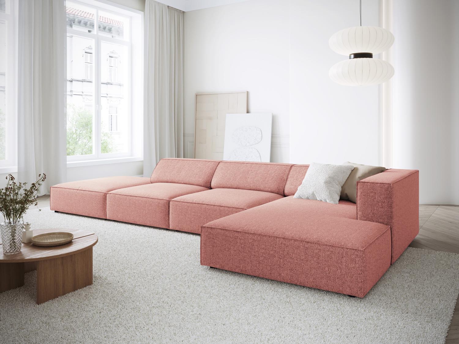 Arendal Ecksofa rechts 5 Sitzer in Pink präsentiert im Onlineshop von KAQTU Design AG. Ecksofa rechts ist von Cosmopolitan Design
