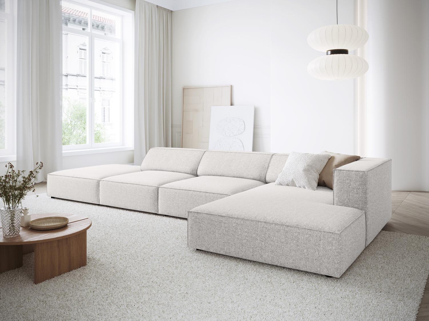 Arendal Ecksofa rechts 5 Sitzer in Light Grey präsentiert im Onlineshop von KAQTU Design AG. Ecksofa rechts ist von Cosmopolitan Design