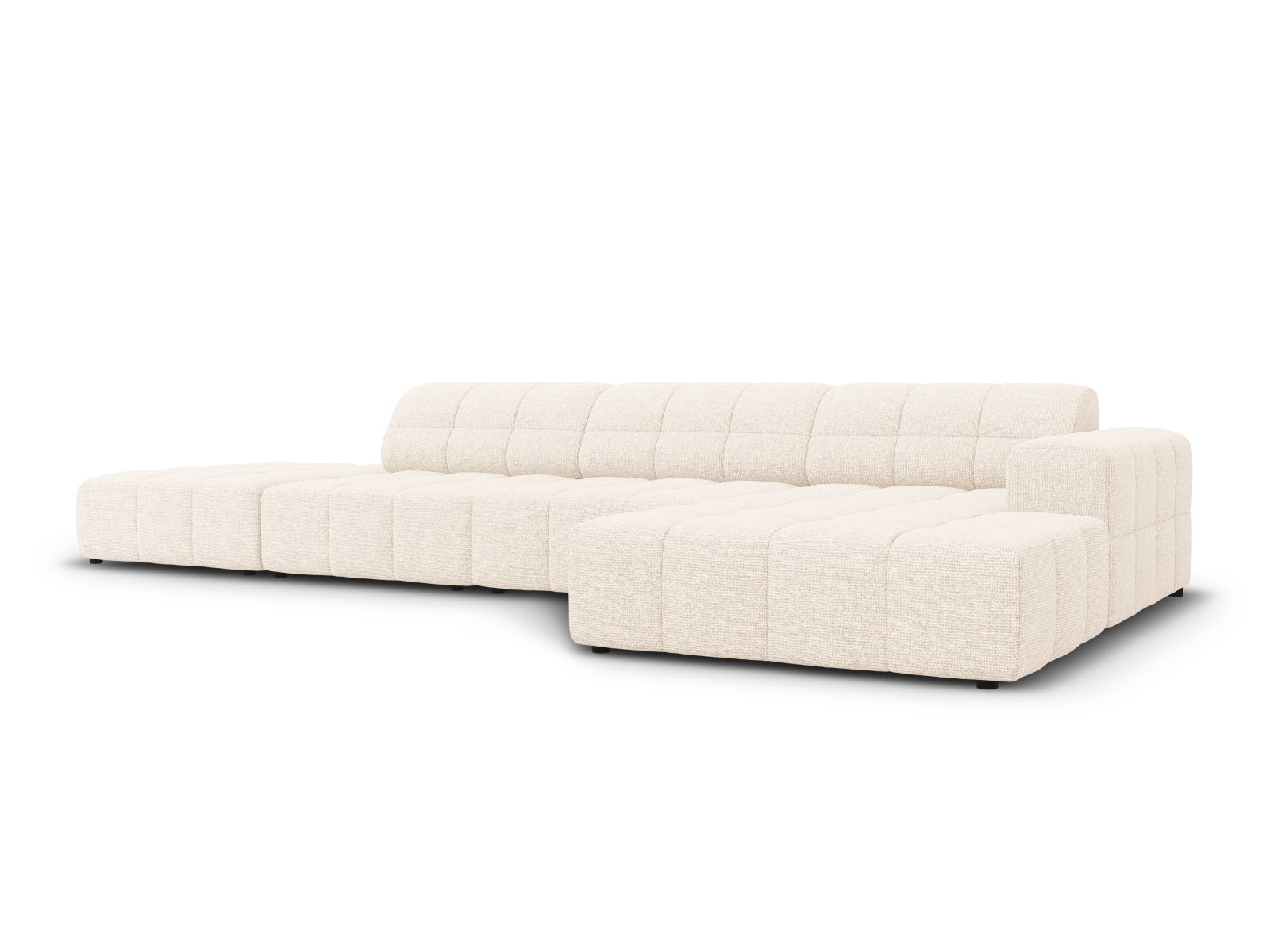 Elegantes Chicago Ecksofa rechts, 5 Sitzer, 166 cm in hellem Beige, ideal für stilvolle Wohnräume, erhältlich bei KAQTU Design AG.