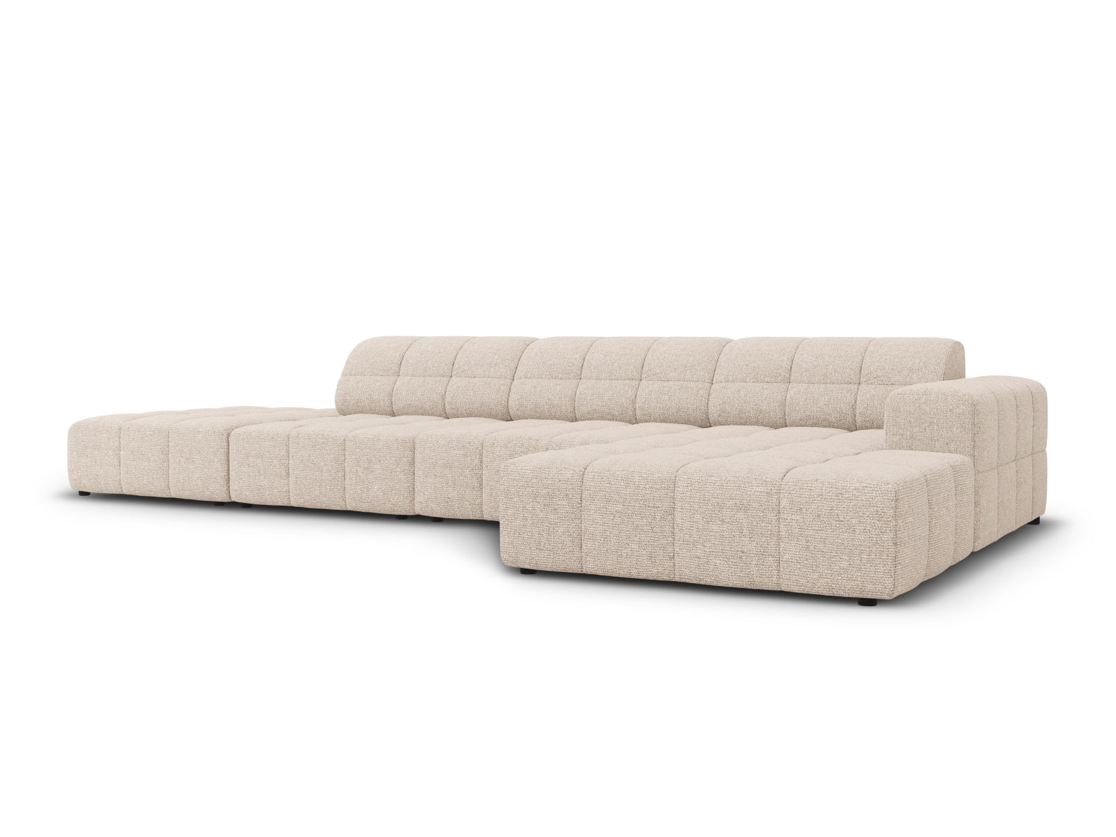 Beige Chicago Ecksofa rechts 5-Sitzer mit modernem Design, ideal für stilvolle Wohnzimmer, erhältlich bei KAQTU Design AG.