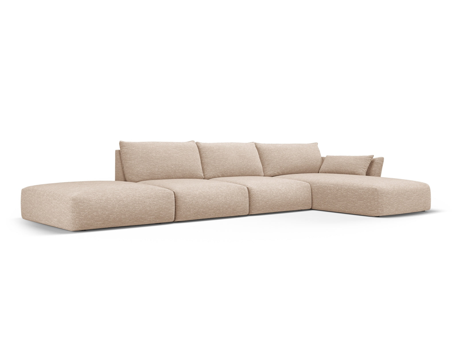 Stilvolles 5-Sitzer Ecksofa Matera in sanften Erdtönen, perfekt für entspannte Stunden und moderne Wohnkonzepte.