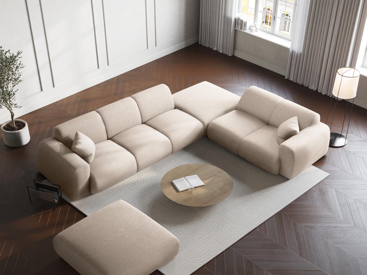 Nolio Ecksofa rechts 4 Sitzer 250cm in Light Beige präsentiert im Onlineshop von KAQTU Design AG. Ecksofa rechts ist von Cosmopolitan Design