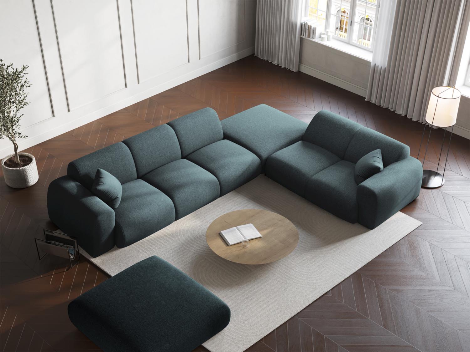 Nolio Ecksofa rechts 4 Sitzer 250cm in Petrol präsentiert im Onlineshop von KAQTU Design AG. Ecksofa rechts ist von Cosmopolitan Design