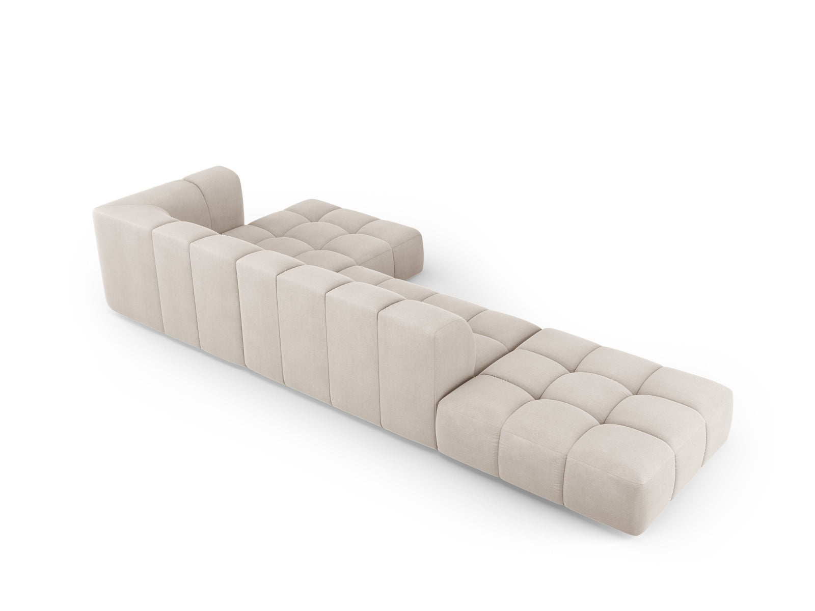 Beige 5-Sitzer Ecksofa Moritz von Cosmopolitan Design, ideal für gesellige Abende, vereint Komfort und modernes Design in Ihrem Wohnraum.