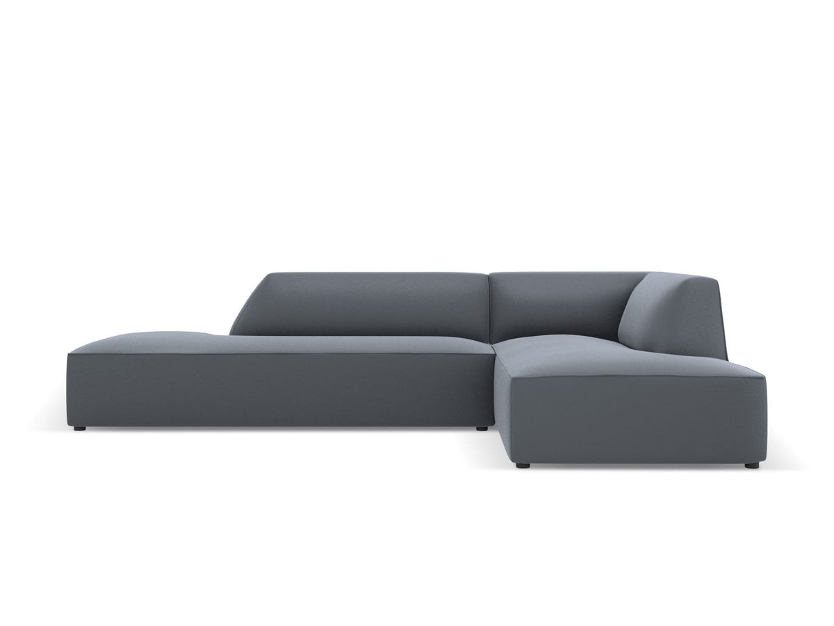 Modulares Ecksofa rechts Siena in Light Beige-Pacifico mit lederähnlichem Bezug, schwarzen Kunststoffbeinen und Récamiere, 4-Sitzer.