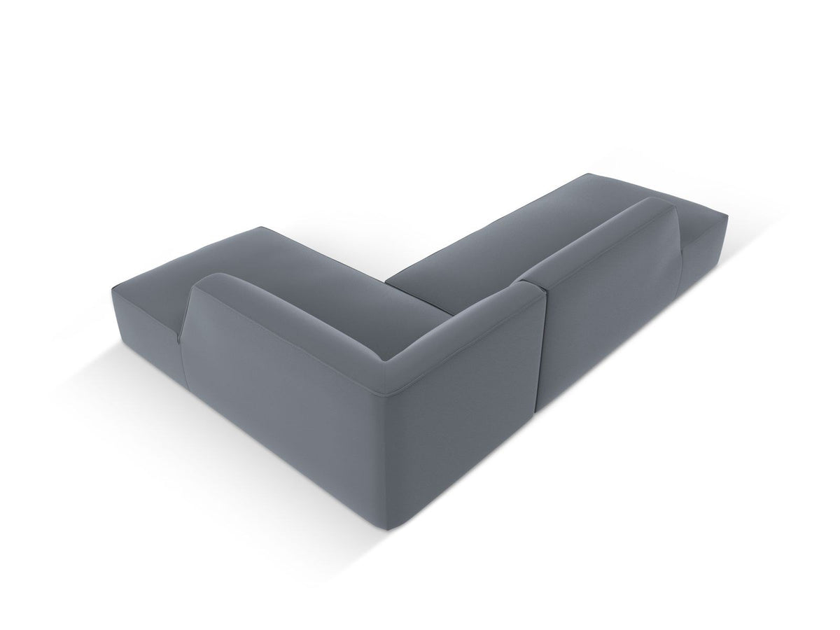 Modulares Ecksofa rechts Siena in Light Beige-Pacifico mit lederähnlichem Bezug, schwarzen Kunststoffbeinen und Récamiere, 4-Sitzer.
