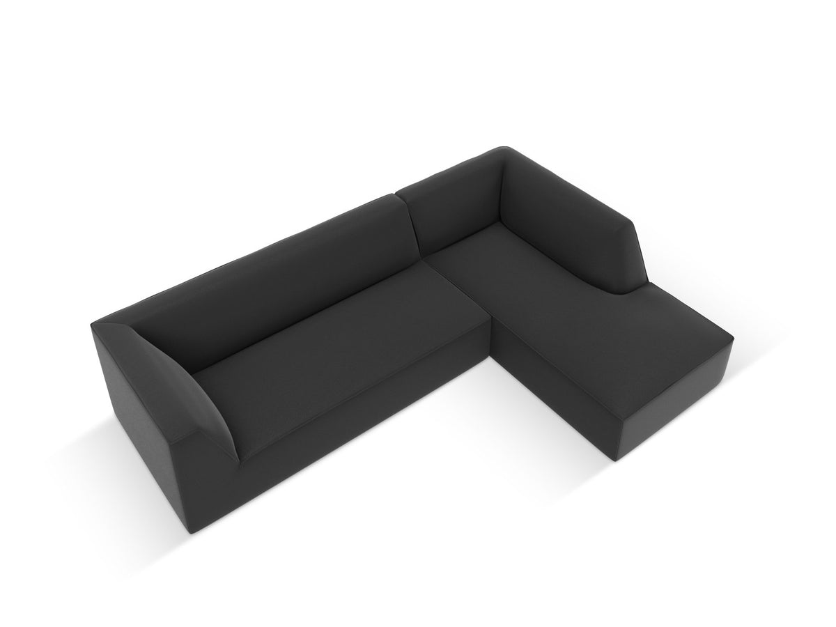 Modulares Ecksofa rechts Siena in Light Beige-Pacifico mit lederähnlichem Bezug, schwarzen Kunststoffbeinen und Récamiere, 4-Sitzer.