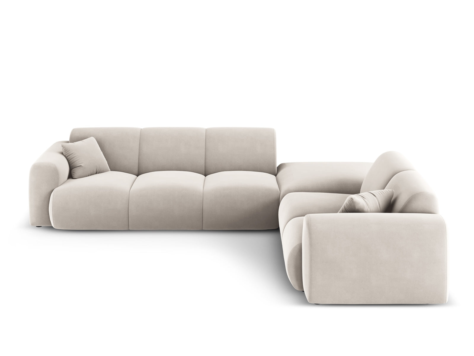 Modernes Nolio Velour Ecksofa in sanftem Beige, 4-Sitzer, 250 cm, perfekt für gemütliche und stilvolle Wohnambiente von Cosmopolitan Design.