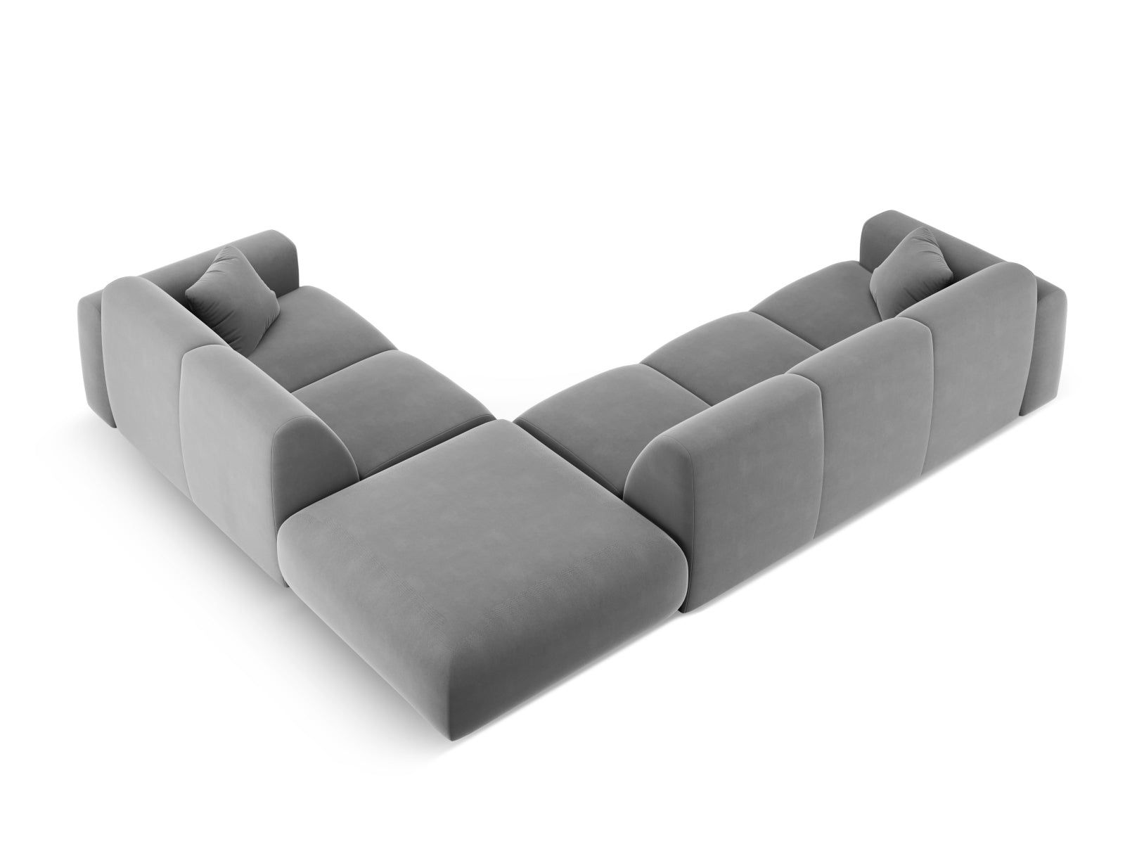Elegantes Nolio Velour Ecksofa in hellem Grau, 4-Sitzer, 250 cm, ideal für stilvolle Wohnräume von Cosmopolitan Design.