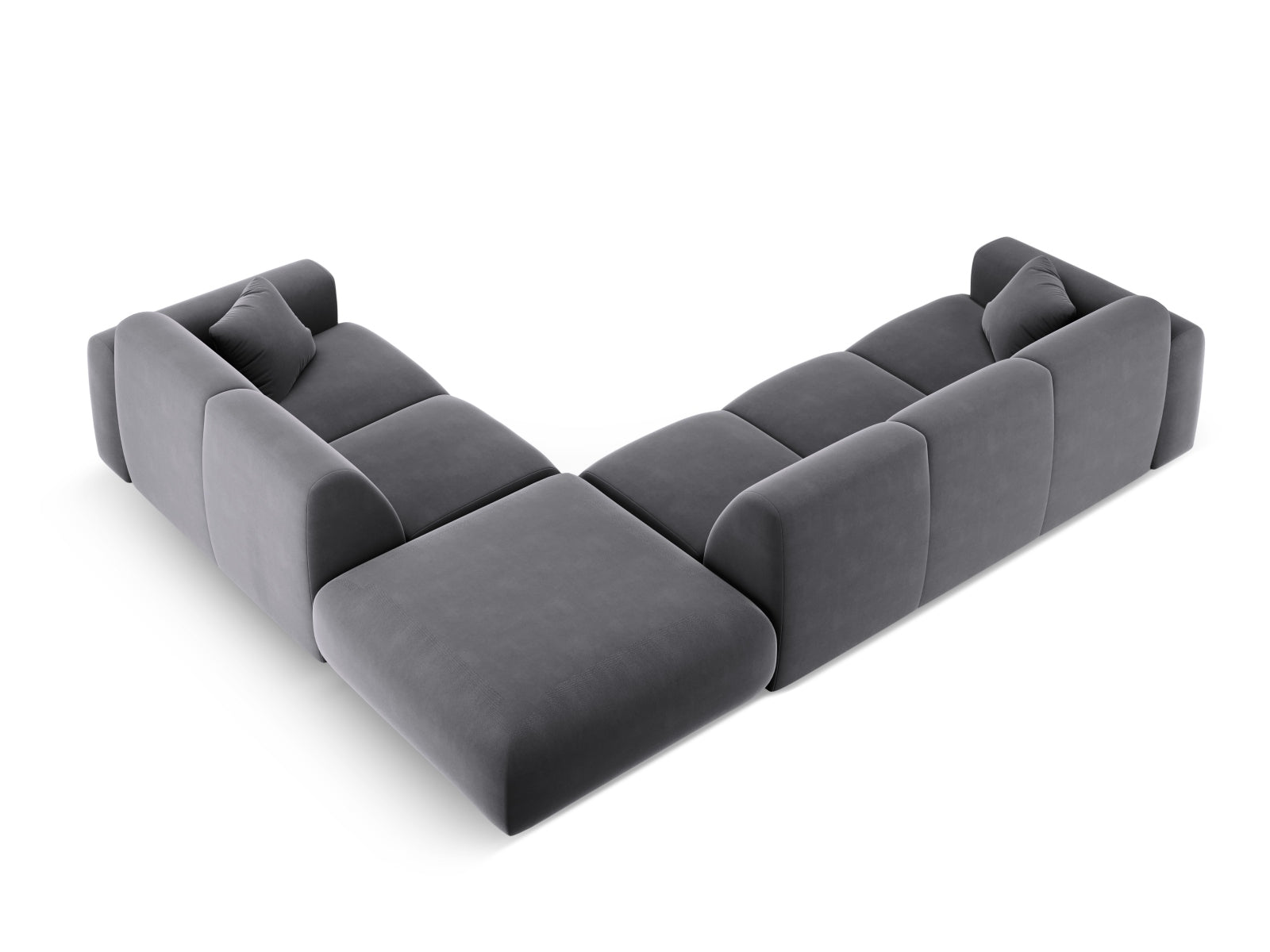Elegantes Nolio Velour Ecksofa in Dunkelgrau, 4-Sitzer, 250 cm, ideal für stilvolle Wohnräume und entspannte Abende von Cosmopolitan Design.