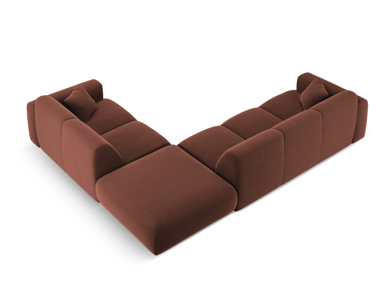 Elegantes Nolio Velour Ecksofa rechts, 4-Sitzer, 250 cm in Cuoio-Casino, ideal für stilvolle und komfortable Wohnräume von Cosmopolitan Design.