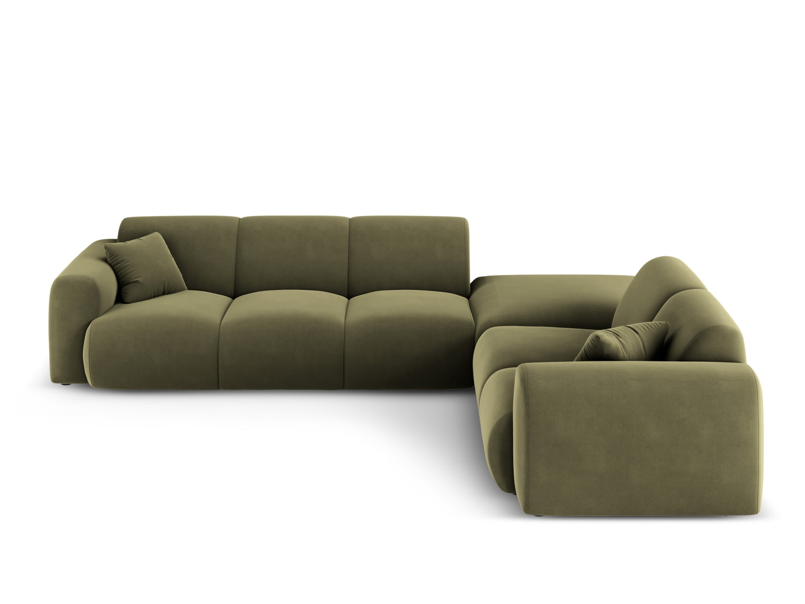 Modernes Nolio Velour Ecksofa in zartem Hellgrün, 4-Sitzer mit 250 cm, perfekt für gemütliche und stilvolle Wohnambiente.