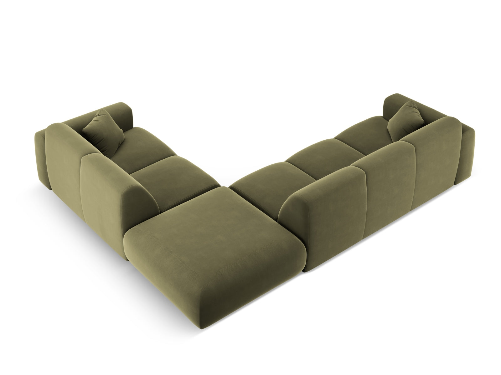 Elegantes Nolio Velour Ecksofa in sanftem Hellgrün, 4-Sitzer mit 250 cm, ideal für stilvolle und einladende Wohnräume.