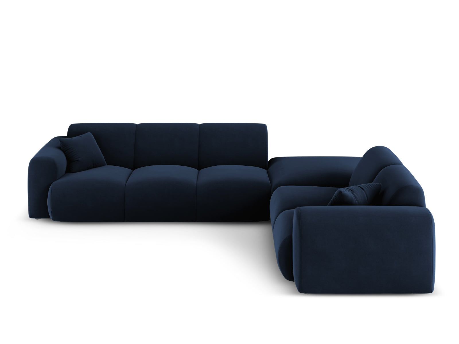 Stilvolles Nolio Velour Ecksofa in Royal Blue, 4-Sitzer, 250 cm, perfekt für moderne Wohnzimmer, entworfen von Cosmopolitan Design.