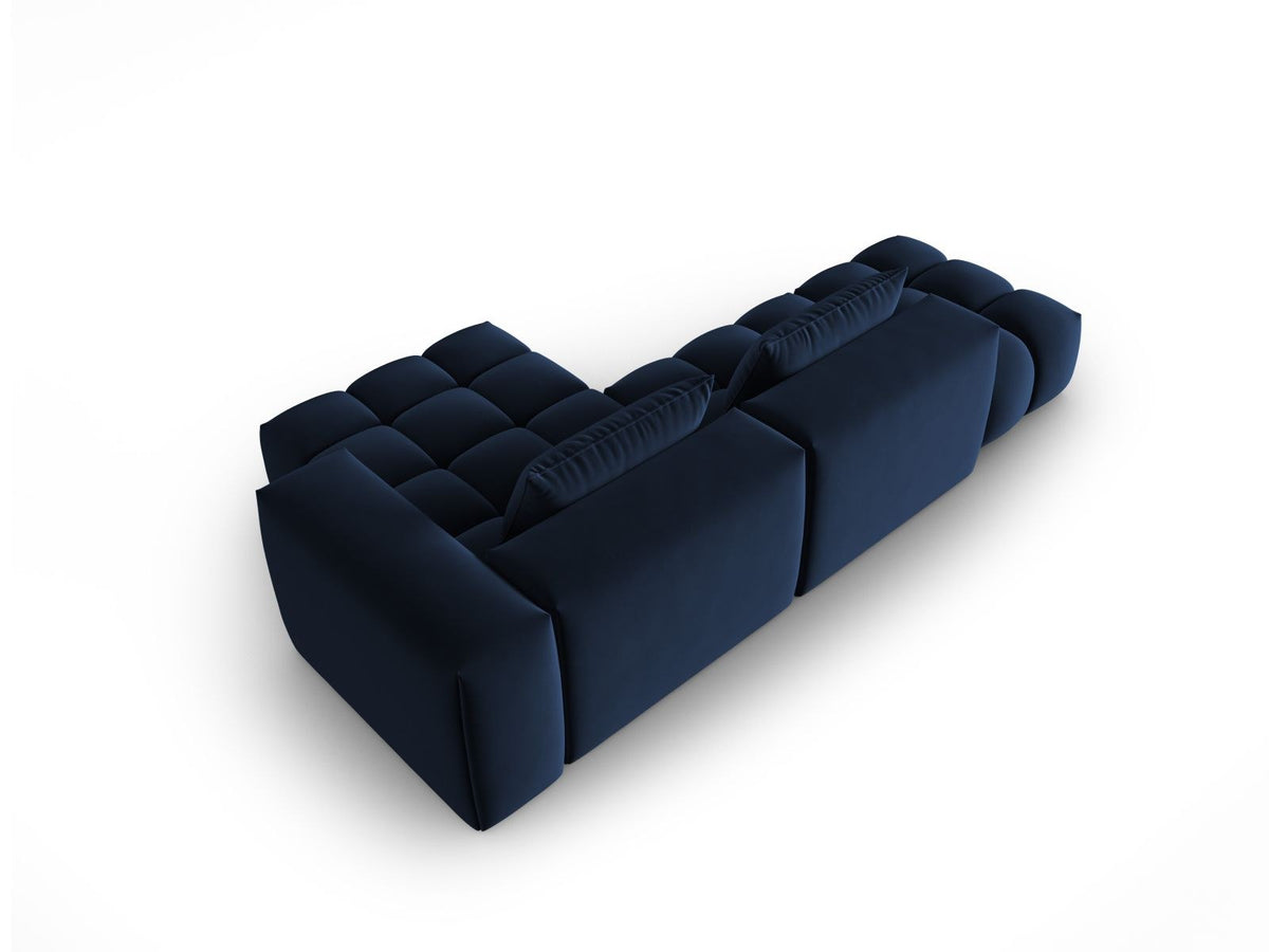 Modulares Ecksofa rechts aus Samt in Sand-Casino mit Récamiere, schwarzen Kunststoffbeinen und gepolsterter Rückenlehne.