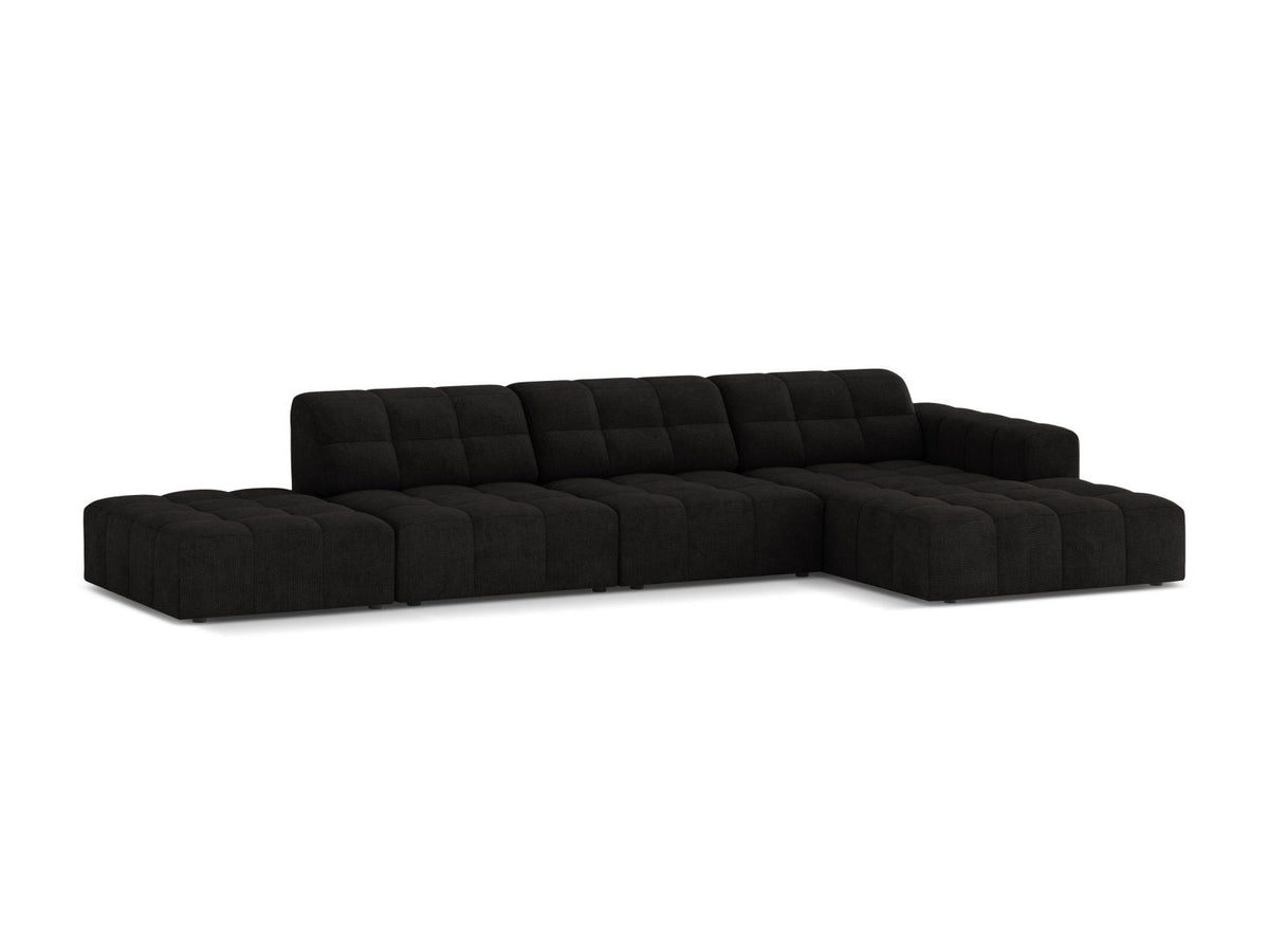 Chicago Ecksofa rechts, 5-Sitzer von Cosmopolitan Design mit Massivholzrahmen, Kunststoffbeinen und Eden-Stoffbezug in Light Beige.
