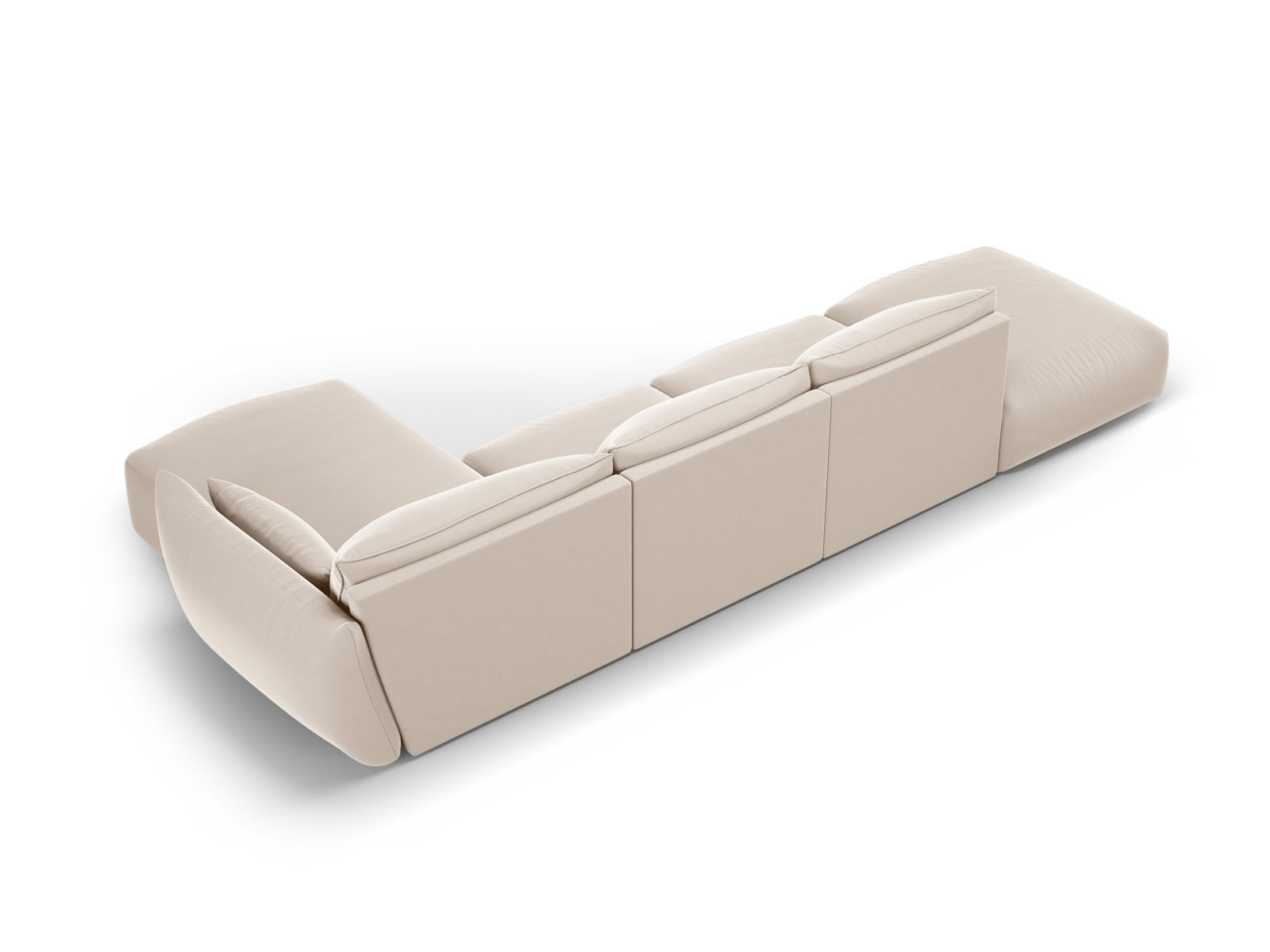 Modernes 5-Sitzer Ecksofa Matera in sanftem Beige, perfekt für entspannte Stunden und einladende Wohnatmosphäre.