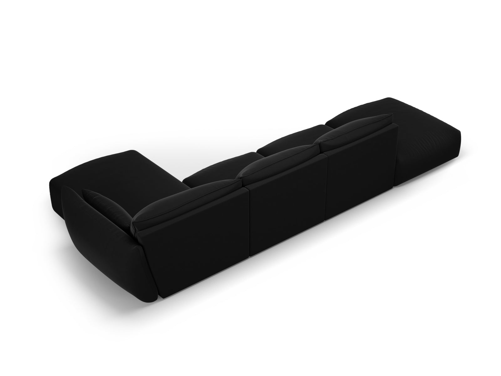 Elegantes 5-Sitzer Ecksofa rechts Matera in zeitlosem Schwarz, ideal für gemütliche und moderne Wohnräume, von Cosmopolitan Design.