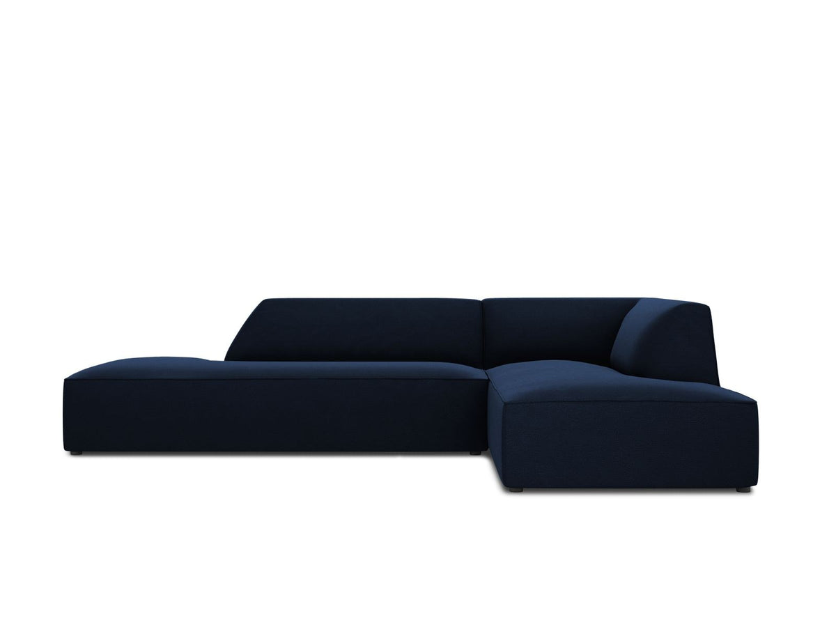 Modulares Ecksofa rechts Siena in Beige-Salvador Samtstoff mit schwarzen Kunststoffbeinen, Récamiere und Massivholzrahmen, 4-Sitzer, 180 cm.