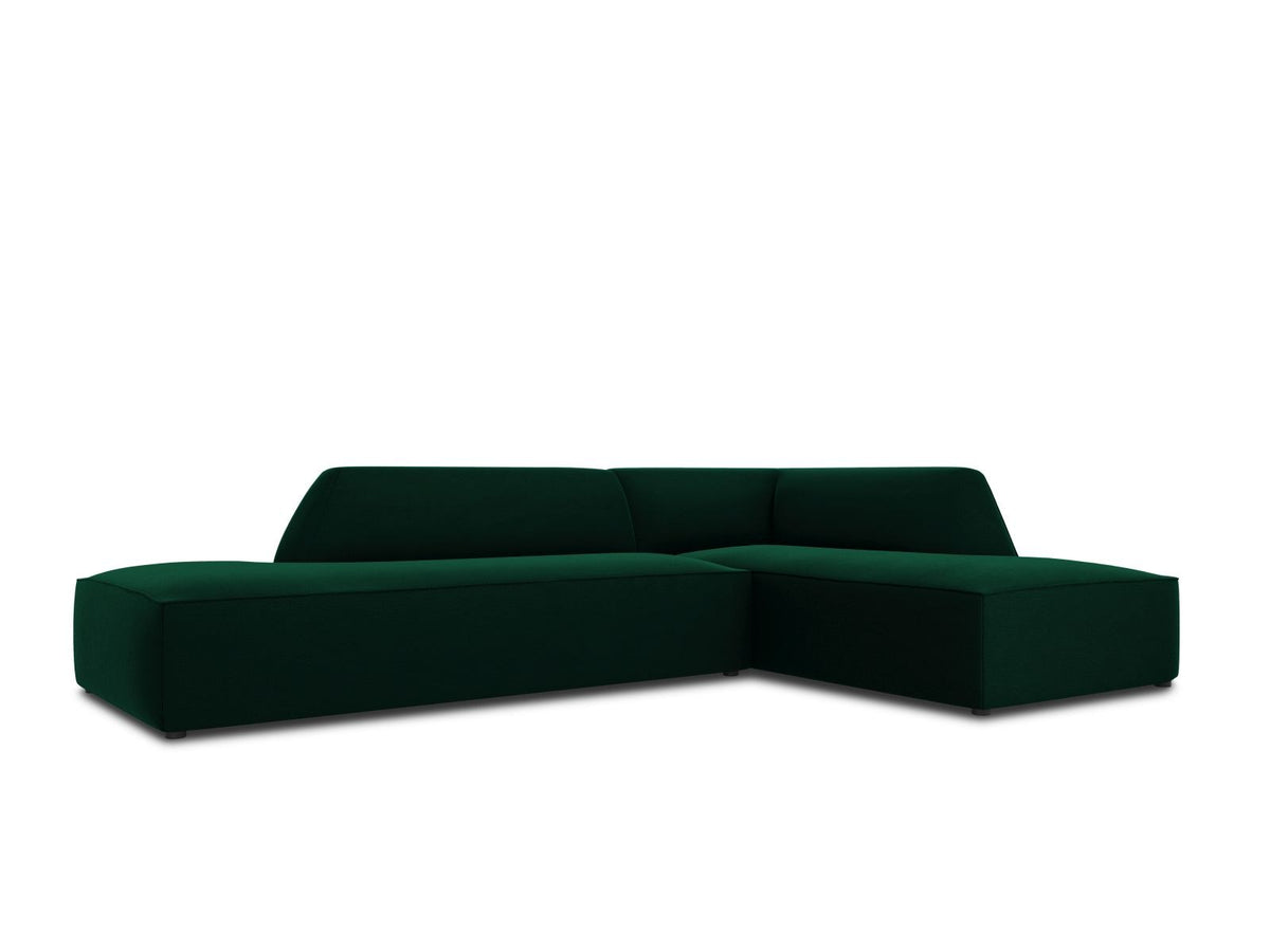 Modulares Ecksofa rechts Siena in Beige-Salvador Samtstoff mit schwarzen Kunststoffbeinen, Récamiere und Massivholzrahmen, 4-Sitzer, 180 cm.