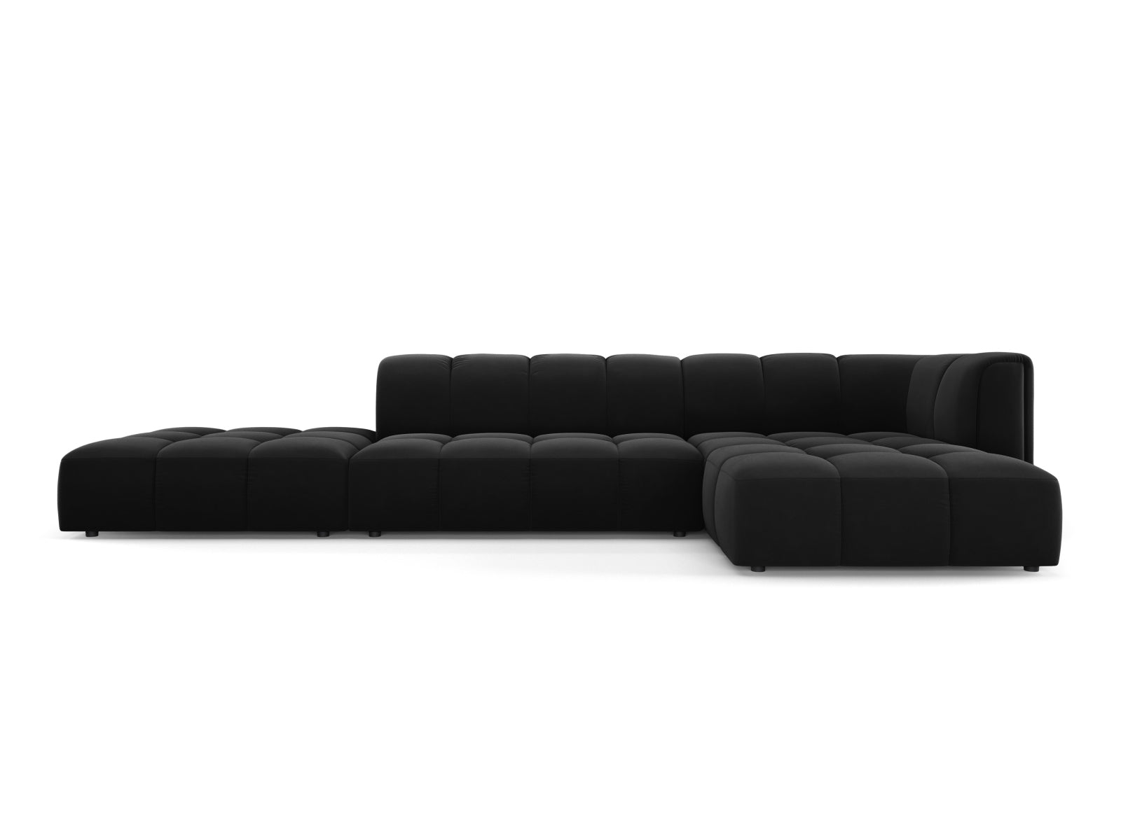 Elegantes 5-Sitzer Ecksofa Moritz in hochwertigem Black-Bluvel, ideal für moderne Wohnräume und gemütliche Stunden, von Cosmopolitan Design.
