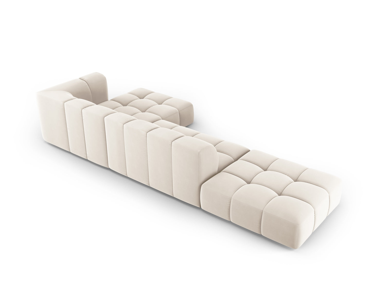 Elegantes 5-Sitzer Ecksofa Moritz in warmen Beige- und Grautönen, ideal für stilvolle Wohnräume und zeitgemäße Einrichtung von Cosmopolitan Design.