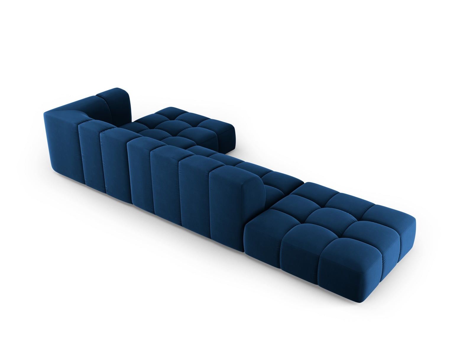 Elegantes 5-Sitzer Ecksofa Moritz in Royal Blue, ideal für stilvolle Wohnräume, bietet hohen Komfort und vielseitige Gestaltungsmöglichkeiten.