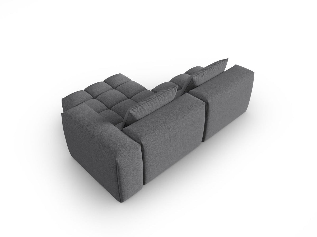 Modulares Ecksofa Verona rechts mit 3 Sitzplätzen, bezogen mit beigem Sorella-Strukturstoff, schwarze Kunststoffbeine, Massivholzrahmen sichtbar