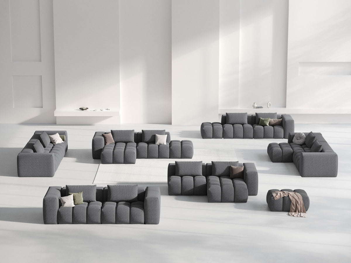 Modulares Ecksofa Verona rechts mit 3 Sitzplätzen, bezogen mit beigem Sorella-Strukturstoff, schwarze Kunststoffbeine, Massivholzrahmen sichtbar