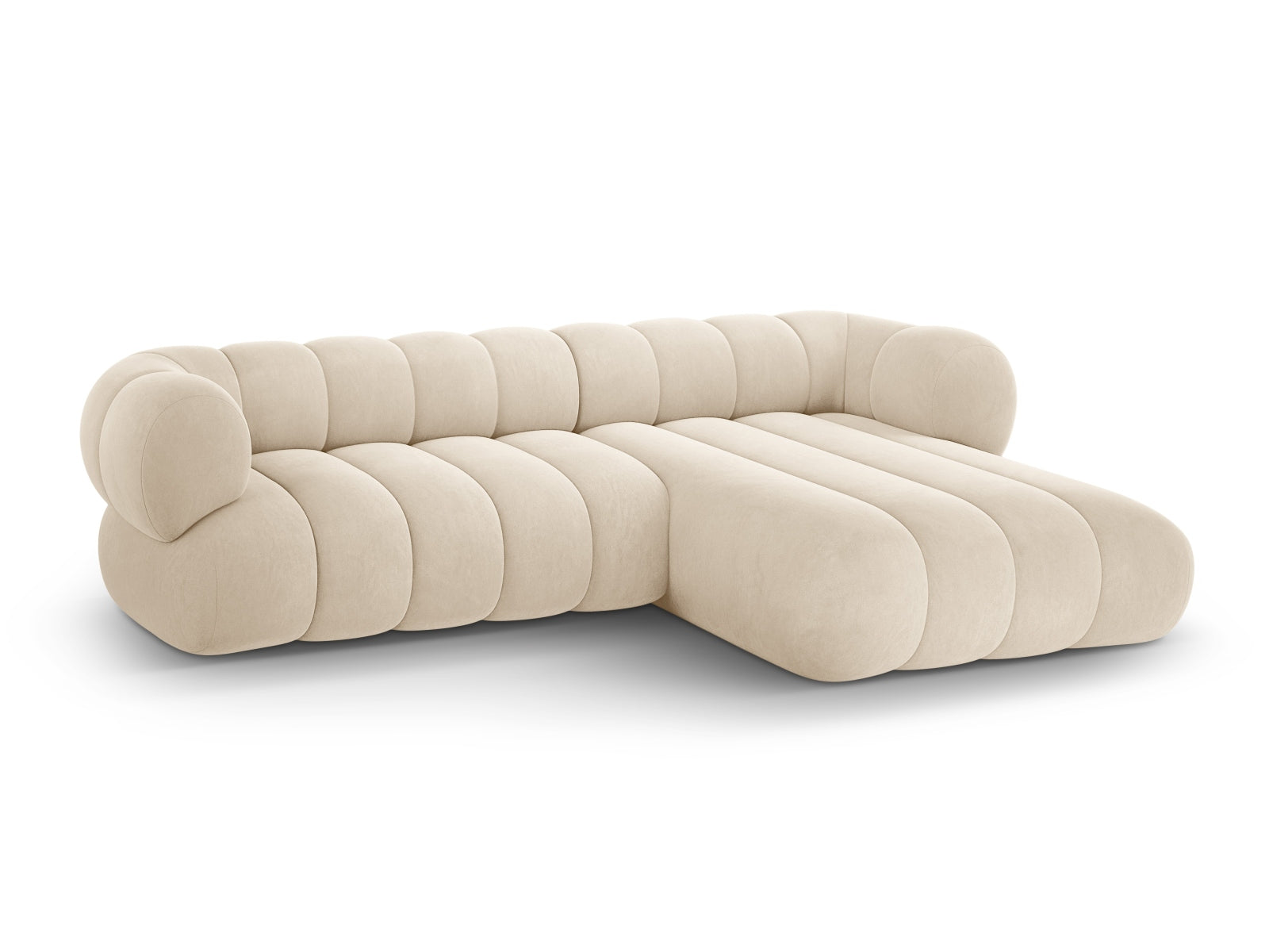 Erleben Sie das Koge Velour Ecksofa rechts 5 Sitzer (165 cm) – ein stilvolles Möbelstück, das Komfort und Eleganz in Ihr Zuhause bringt!