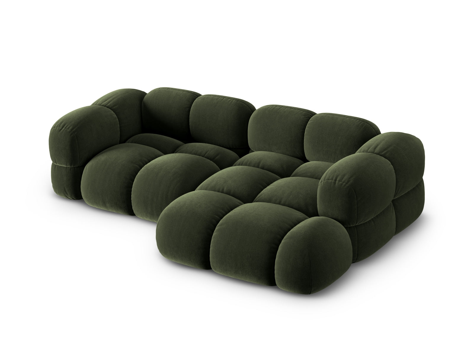 Elegantes Loretto Velour Ecksofa in stilvollem Grün, 3-Sitzer, ideal für moderne Wohnräume und entspannte Stunden.