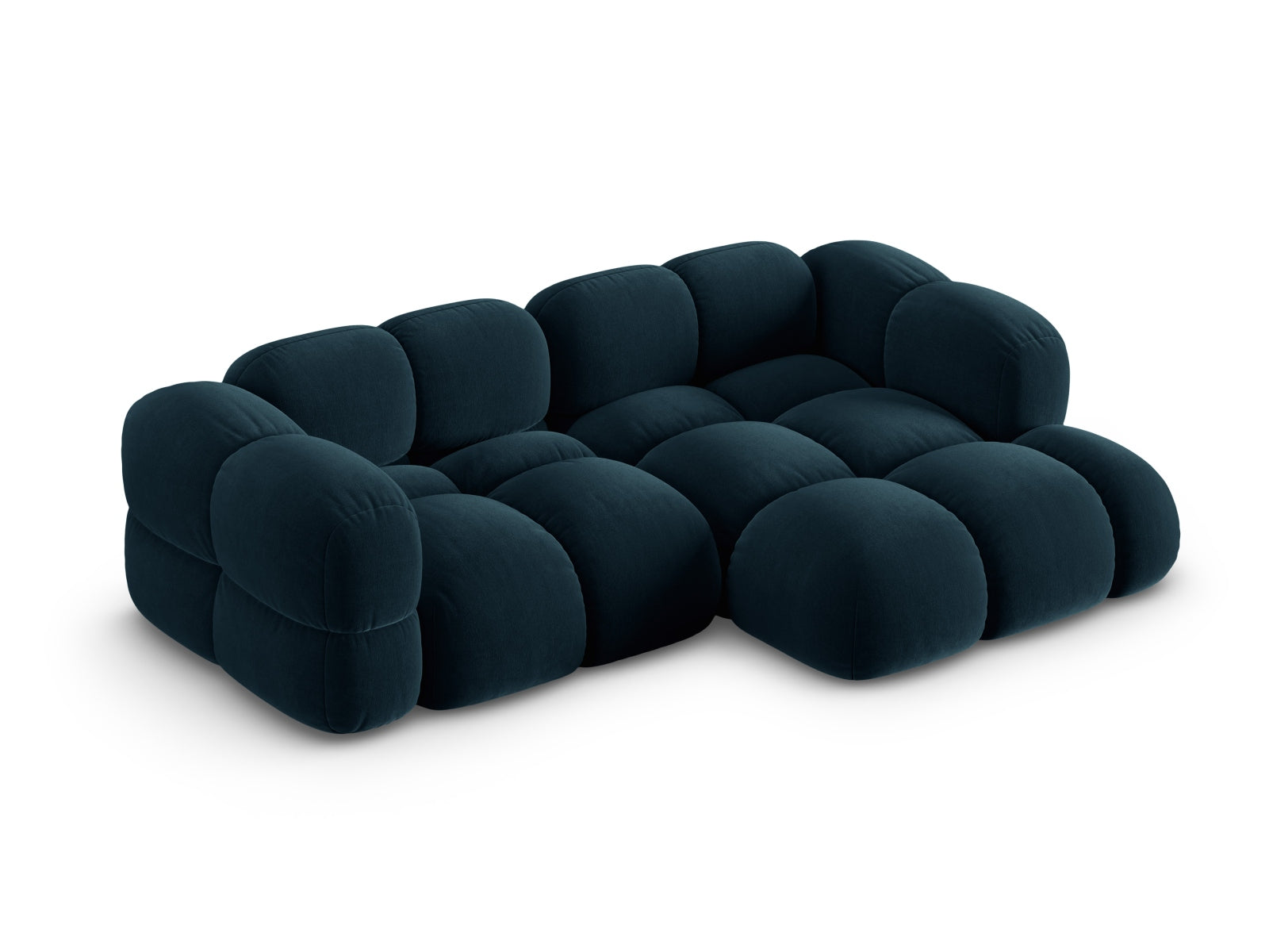 Modernes Loretto Velour Ecksofa in tiefem Petrol, 3-Sitzer mit rechter Ecke, perfekt für gemütliche und stilvolle Wohnlandschaften.