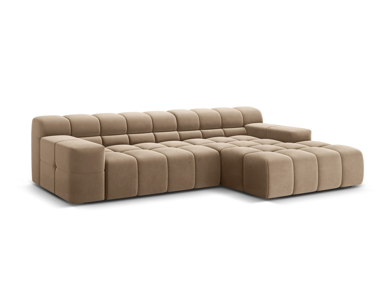Elegantes 3-Sitzer Ecksofa rechts Hawaii in stilvollem Cappuccino-Magic Velvet, ideal für moderne Wohnräume.