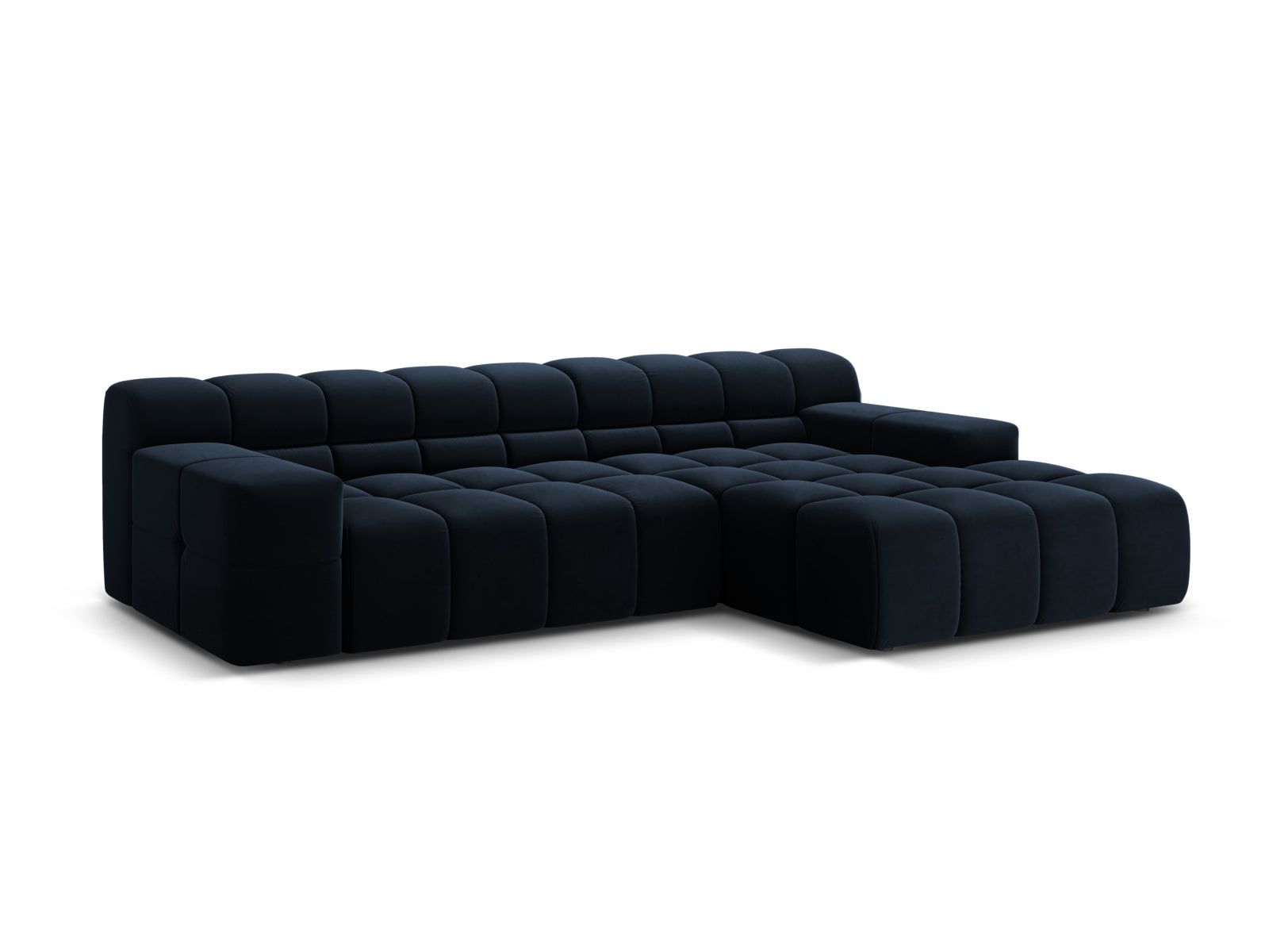 Elegantes 3-Sitzer Ecksofa rechts Hawaii in tiefem Navy Blue-Magic Velvet, ideal für stilvolle Wohnräume, präsentiert von Cosmopolitan Design.