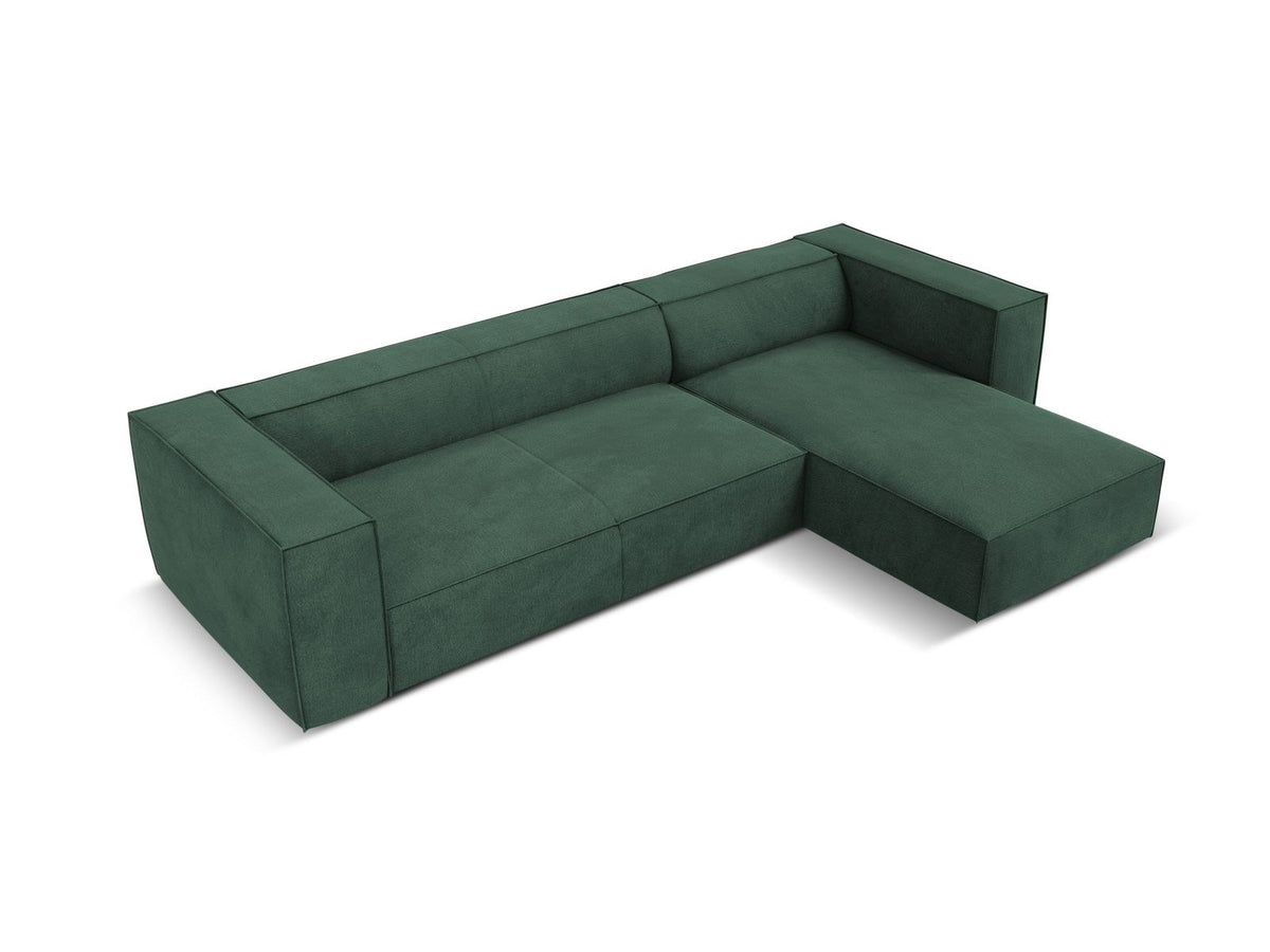 Turin Ecksofa rechts mit Chenille-Bezug in Light Beige-Rosario, Massivholzrahmen aus Kiefer und Beinen aus schwarzem Buchenholz, Récamiere-Form.
