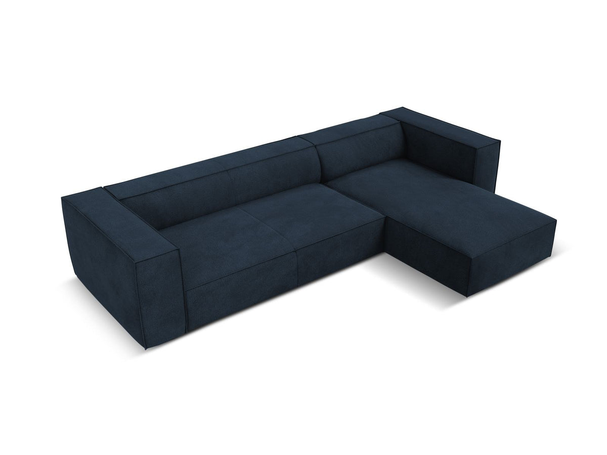 Turin Ecksofa rechts mit Chenille-Bezug in Light Beige-Rosario, Massivholzrahmen aus Kiefer und Beinen aus schwarzem Buchenholz, Récamiere-Form.