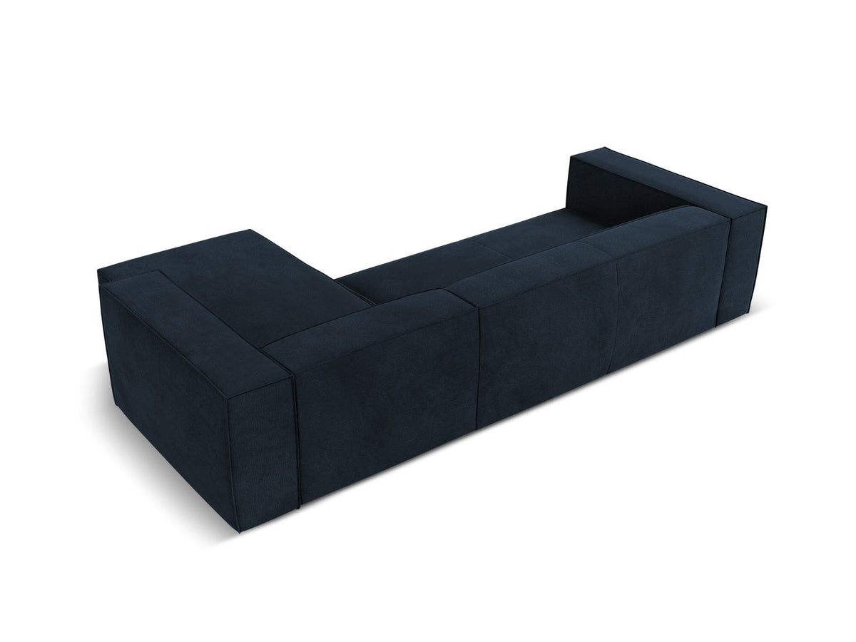 Turin Ecksofa rechts mit Chenille-Bezug in Light Beige-Rosario, Massivholzrahmen aus Kiefer und Beinen aus schwarzem Buchenholz, Récamiere-Form.