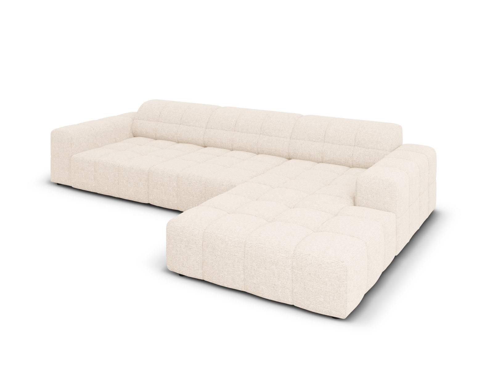 Modernes Chicago Ecksofa rechts, 4-Sitzer in sanftem Beige, perfekt für gemütliche Wohnzimmer. Hochwertige Verarbeitung von Cosmopolitan Design.