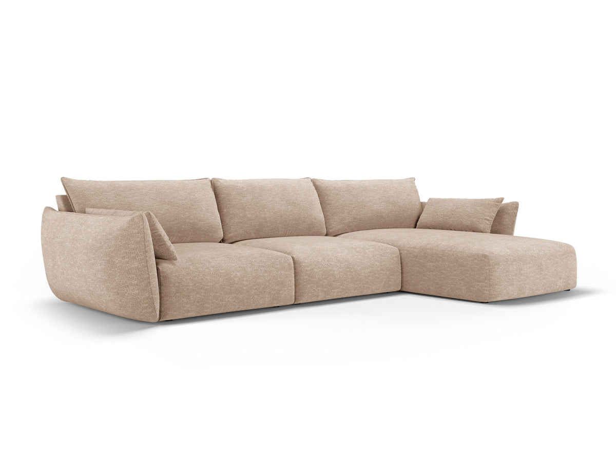 Ecksofa rechts Matera mit Stoffbezug, Récamière und schwarzen Kunststoffbeinen