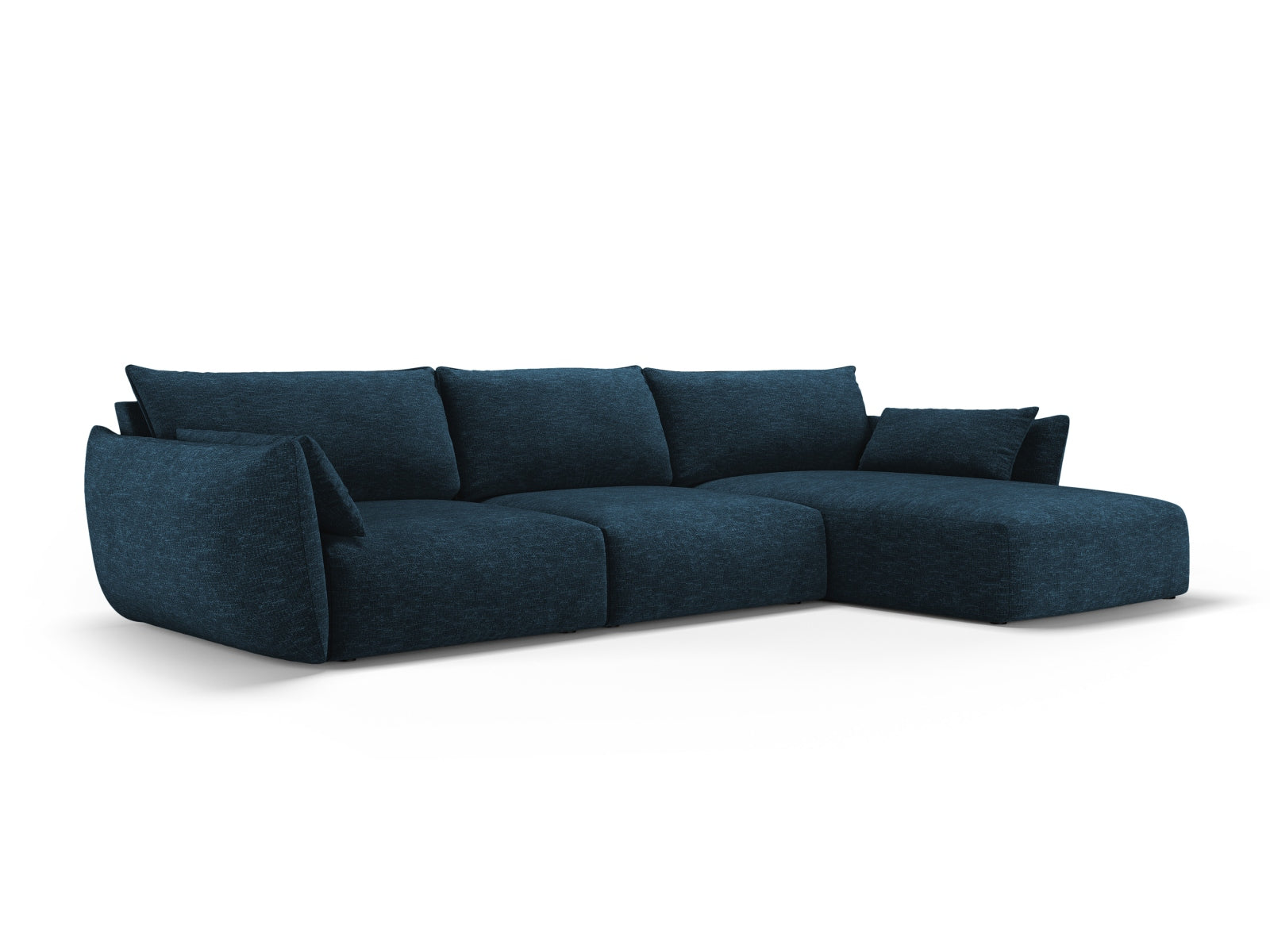 Elegantes 4-Sitzer Ecksofa rechts Matera in Royal Blue-Haga, ideal für stilvolle Wohnräume und gemütliche Abende.