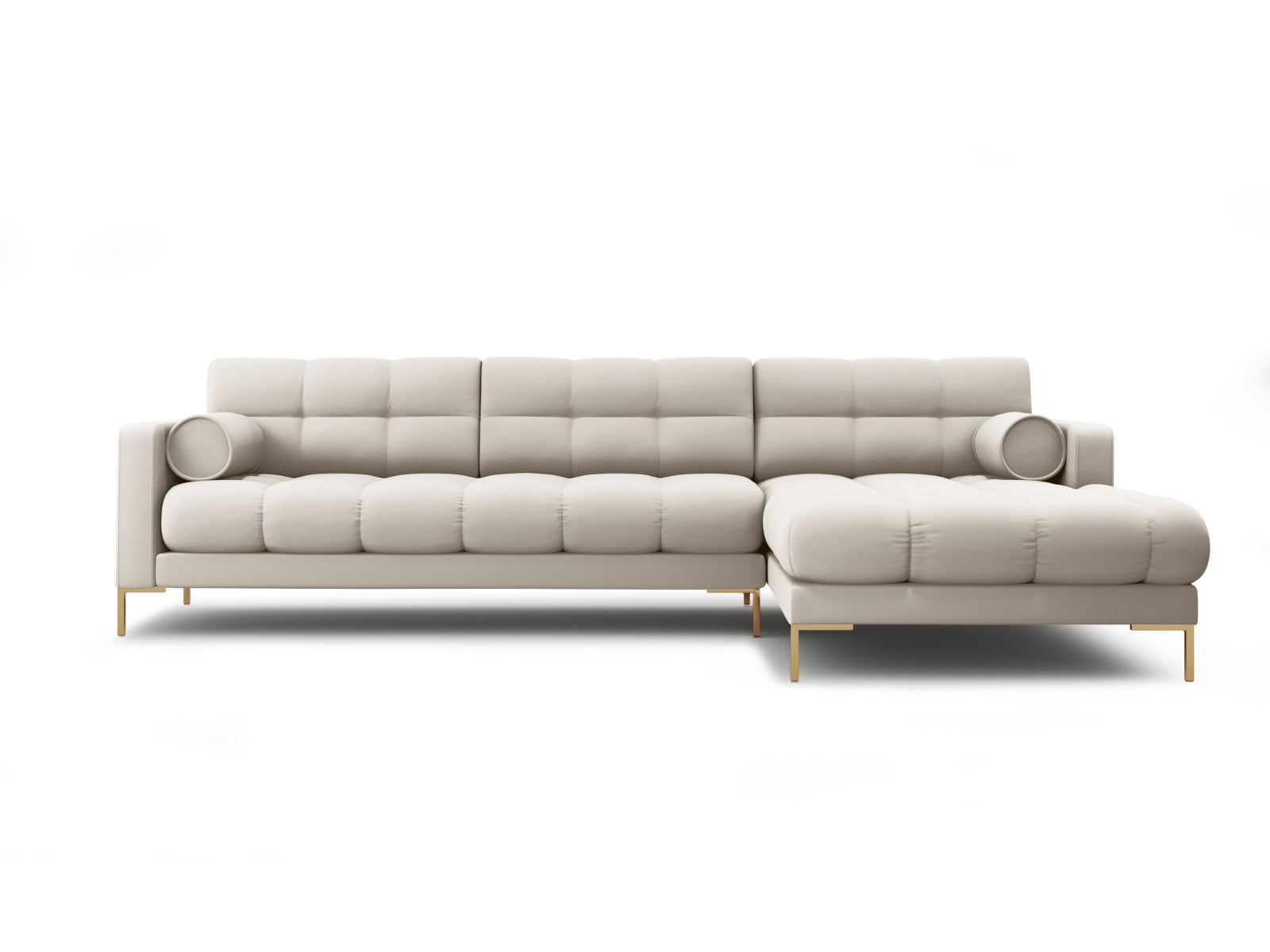 Elegantes 5-Sitzer Ecksofa rechts Bali in sanften Gelbtönen, perfekt für gemütliche Abende und stilvolle Einrichtungsideen.