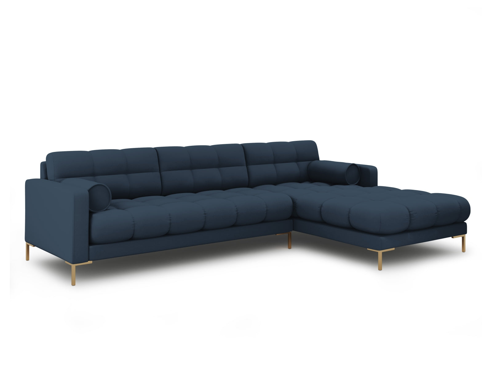 Elegantes 5-Sitzer Ecksofa rechts Bali in stilvollem Blue-Neve, ideal für moderne Wohnräume, von Cosmopolitan Design.
