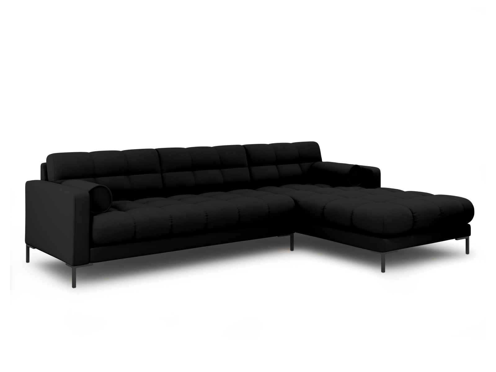 Elegantes 5-Sitzer Ecksofa rechts Bali in stilvollem Schwarz und Neve, ideal für moderne Wohnräume, erhältlich bei KAQTU Design AG.