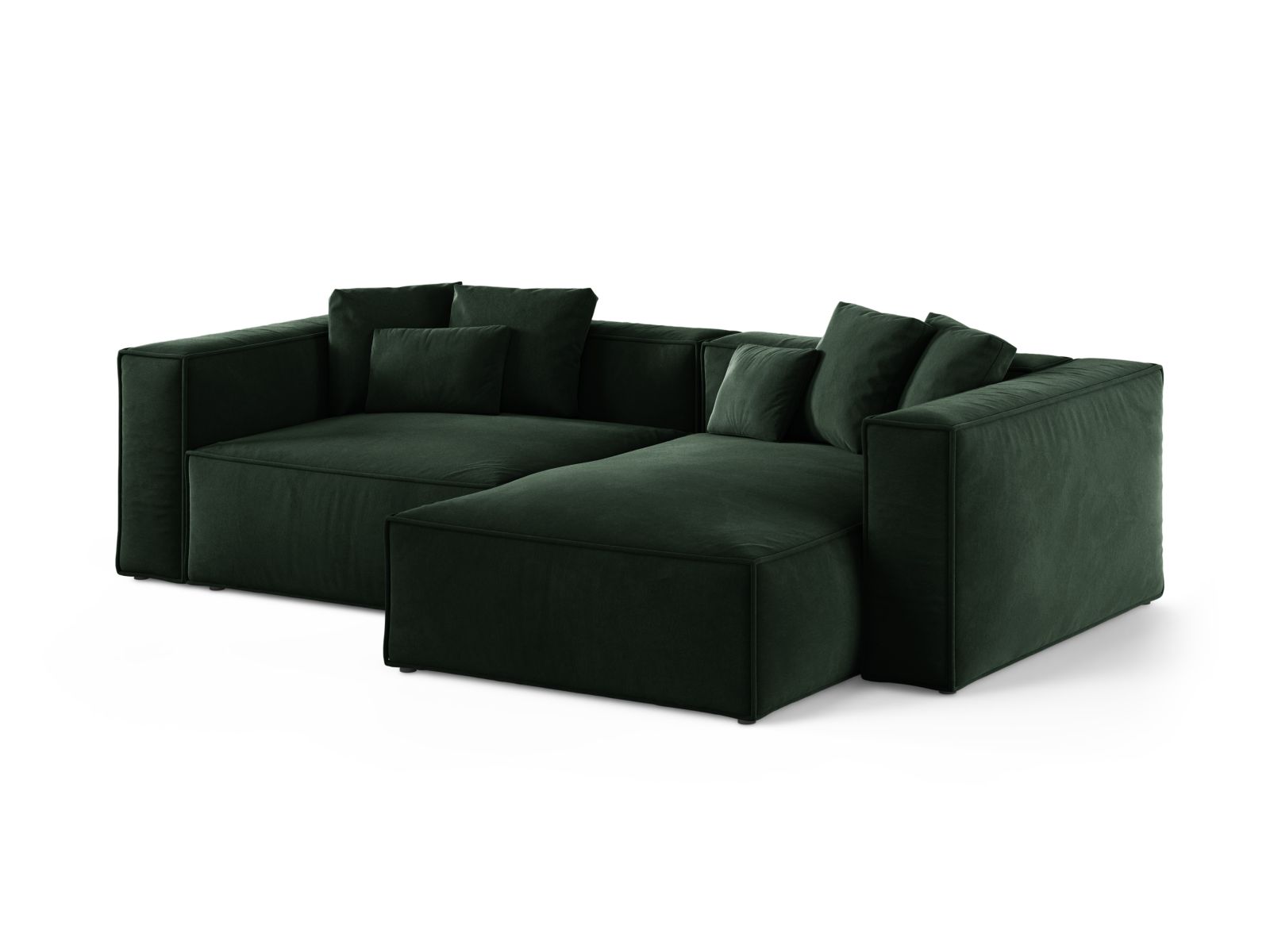 Elegantes 3-Sitzer Ecksofa Aveiro in sattem Flaschengrün, ideal für stilvolle Wohnräume, präsentiert von Cosmopolitan Design.