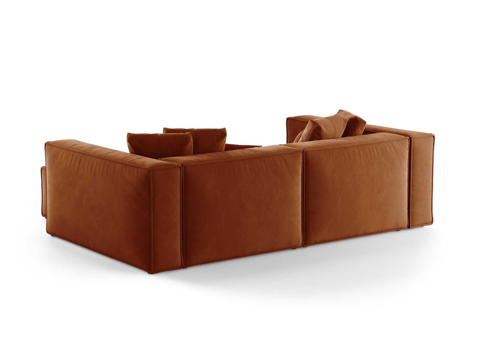 Elegantes 3-Sitzer Ecksofa Aveiro in warmem Terracotta, ideal für stilvolle Wohnräume und entspannte Stunden von Cosmopolitan Design.