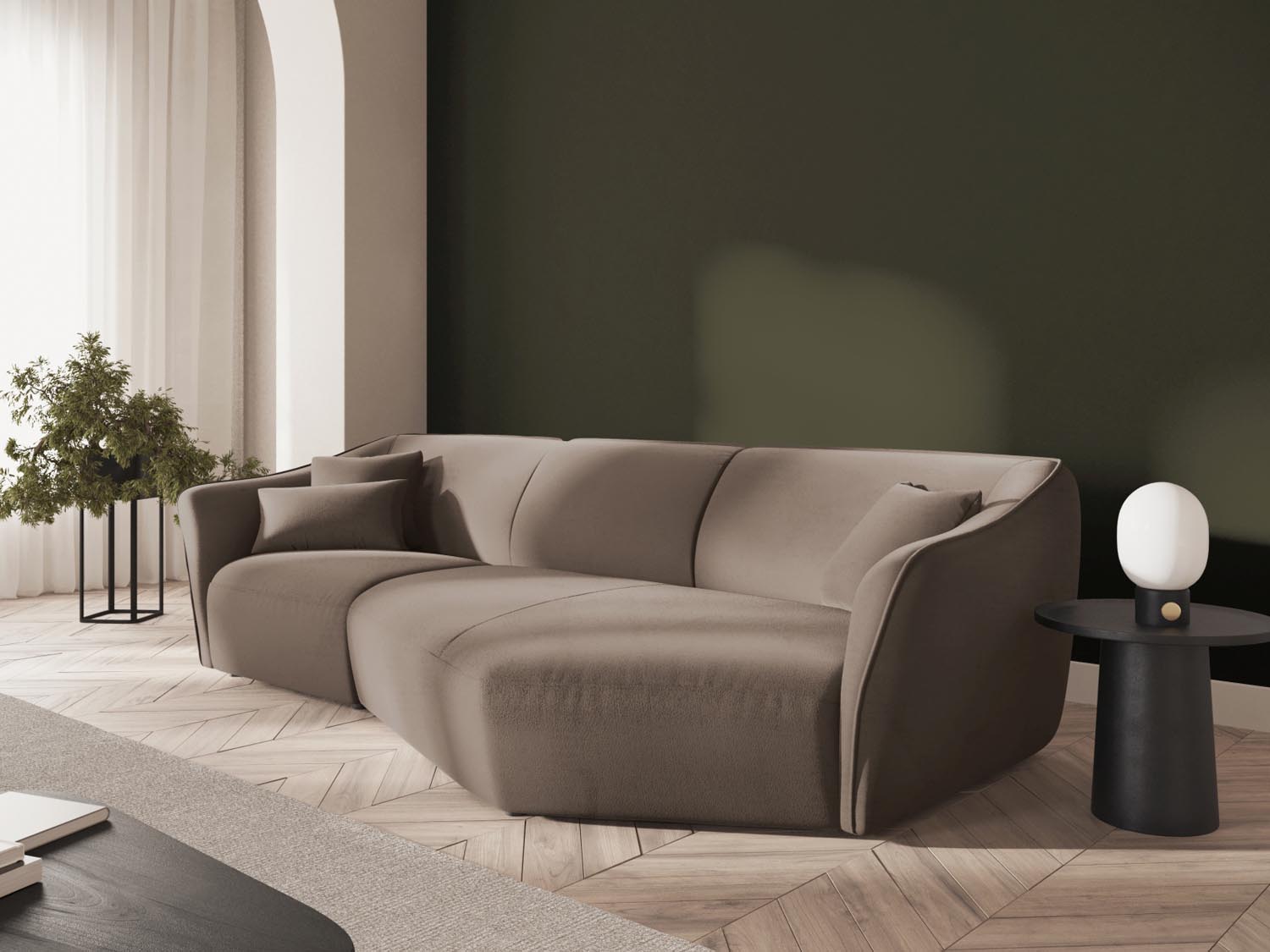 Tokyo Velour Modular Ecksofa rechts 5 Sitzer in Light Brown präsentiert im Onlineshop von KAQTU Design AG. Ecksofa rechts ist von Cosmopolitan Design