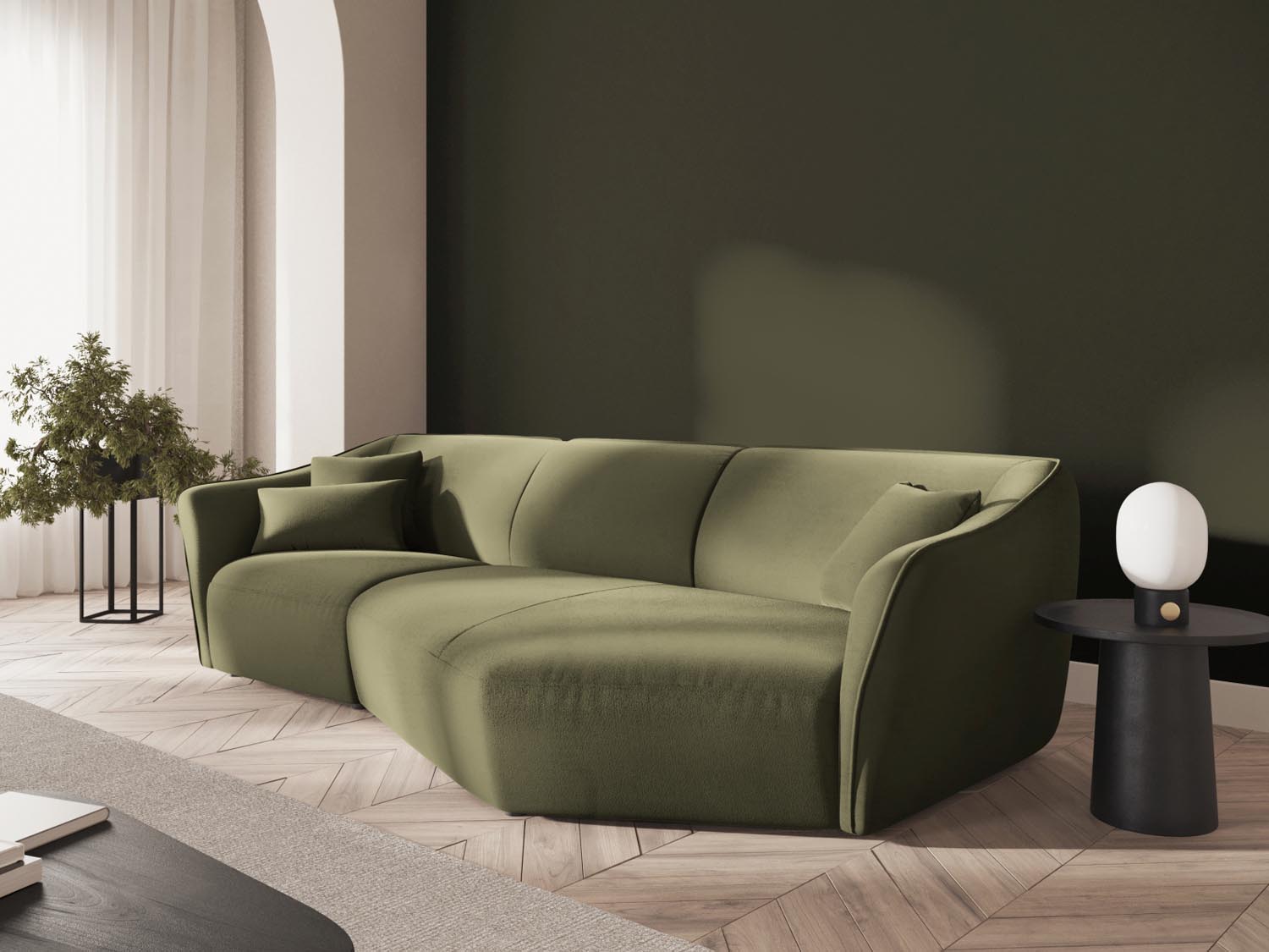 Tokyo Velour Modular Ecksofa rechts 5 Sitzer in Light Green präsentiert im Onlineshop von KAQTU Design AG. Ecksofa rechts ist von Cosmopolitan Design